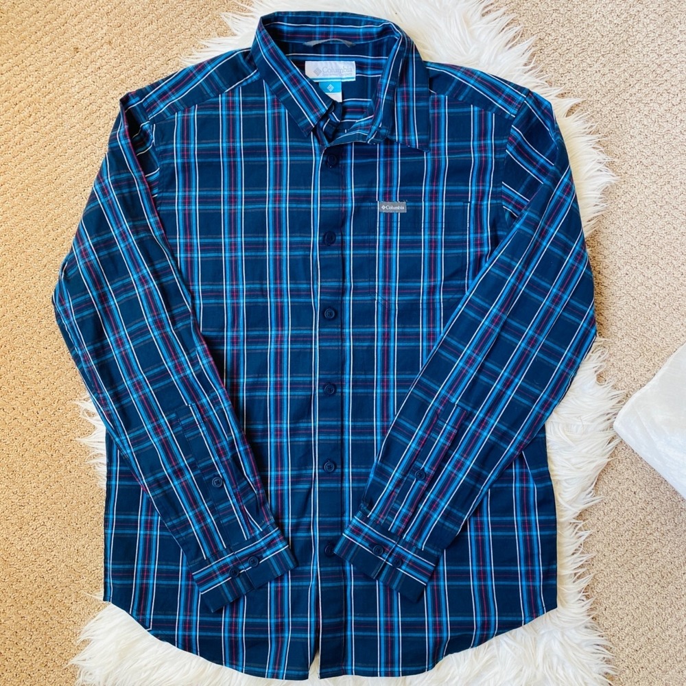 Columbia Shirt Mens Medium Plaid Casual Long Sleeve Button Down Blue